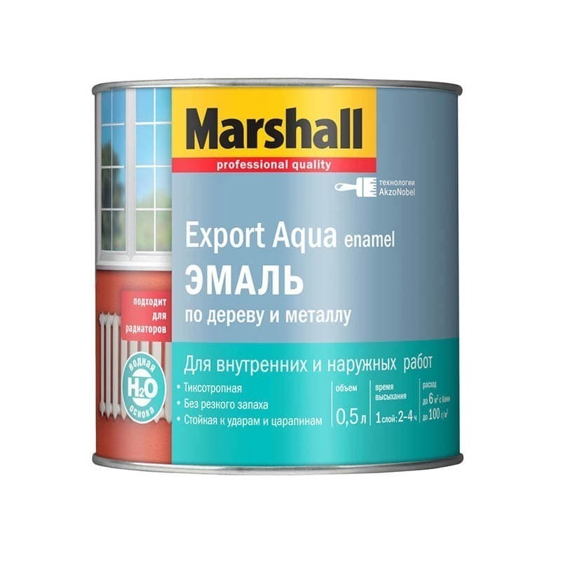 Эмаль для дерева и металла водная Marshall Export Aqua глянцевая белая 0,5 л.