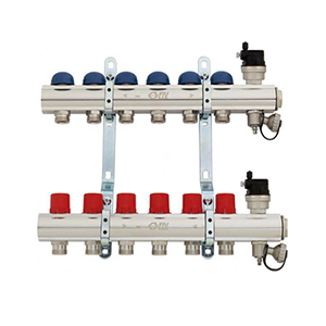 Коллектор для отопления из никелированной латуни 1", 7 выходов 3/4" с вентилями FIV