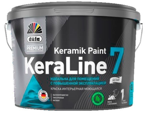 Краска для стен и потолков моющаяся Dufa Premium KeraLine Keramik Paint 7 матовая белая база 1 9 л.