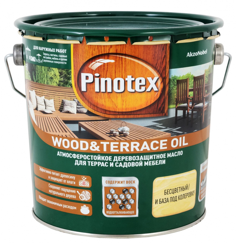 Масло для защиты древесины атмосферостойкое Pinotex Wood&Terrace Oil бесцветное 3 л