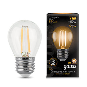 Лампа F-LED P45 7W 2700K E27 Gauss