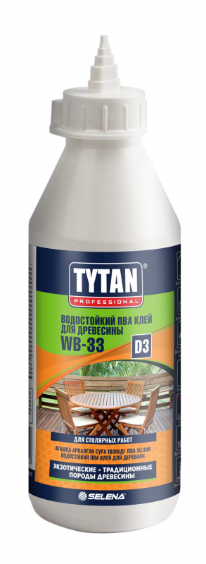 Клей ПВА D3 для древесины Tytan Professional WB-33 прозрачный 750 мл