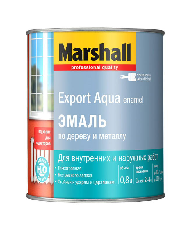 Эмаль для дерева и металла водная Marshall Export Aqua глянцевая белая 0,8 л.