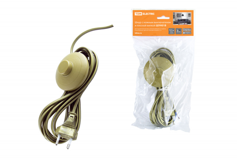 Шнур 3,5м с ножным выключателем и вилкой бронза TDM