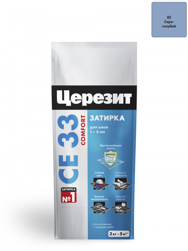 Затирка для узких швов до 6 мм Церезит СЕ 33 Comfort 82 голубая 2 кг