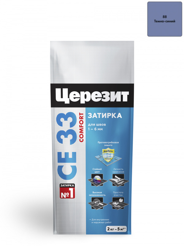 Затирка для узких швов до 6 мм Церезит СЕ 33 Comfort 88 темно-синяя 2 кг