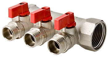 Коллектор с отсекающими кранами 2 выхода, 3/4" х 1/2" НР Valtec