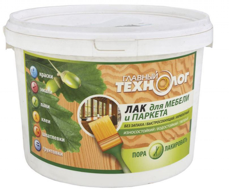 Лак для паркета и мебели акрилатный Главный Технолог глянцевый 1 кг.