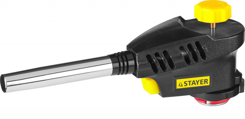 Горелка газовая STAYER ProTerm на баллон, пьезоподжиг, рег. пламени, вихр. пламя, 1300С