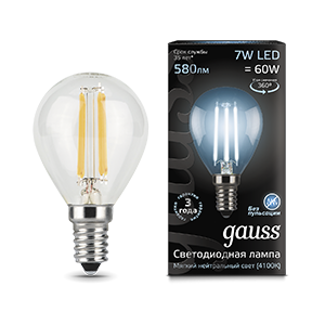 Лампа F-LED P45 7W 4100K E14 Gauss